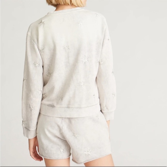 Driftwood Teddy Distressed Grey Pullover Sweatshirt, Embroidered Stars, Small - Picture 2 of 6